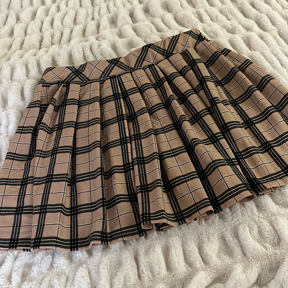 Rue21 Tan and Black Plaid Skater Skirt